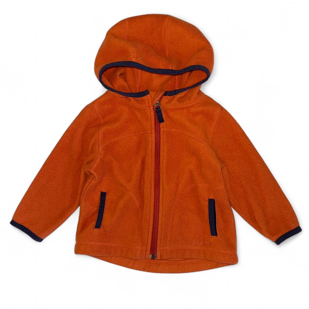 L.L.Bean Baby Fleece Jacket 12-18M Orange Hooded Full Zip Reflective Unisex